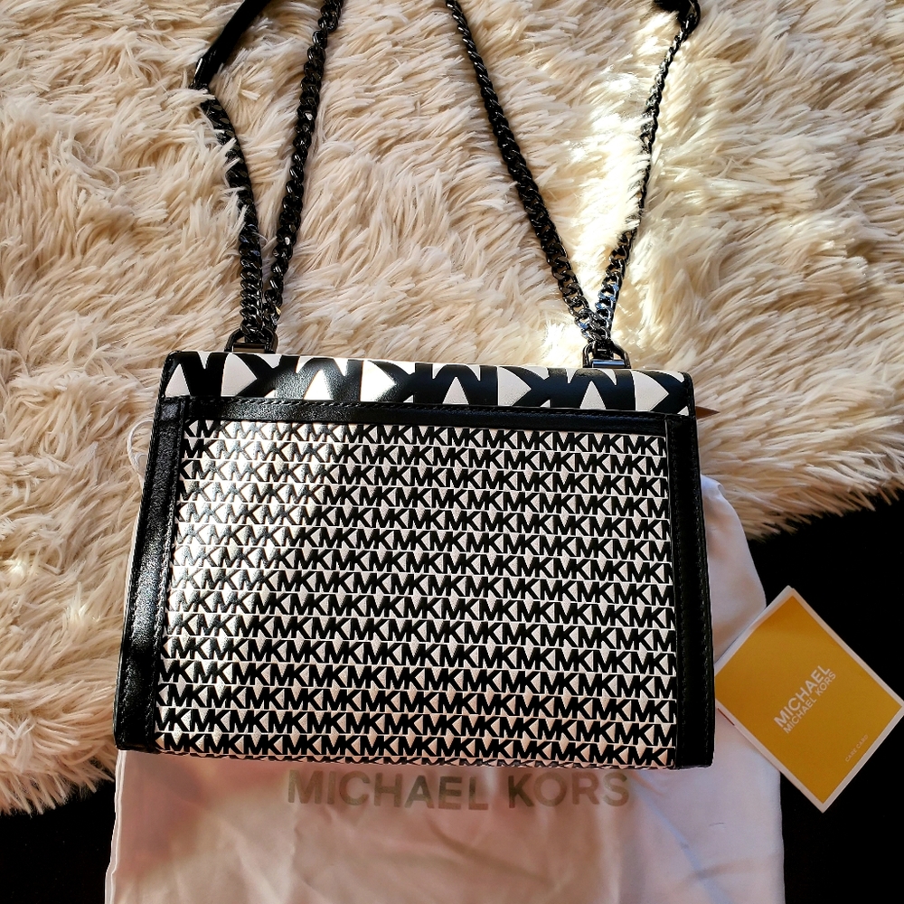 Michael Kors Black & White Monogram Whitney Bag - Picture 3 of 3